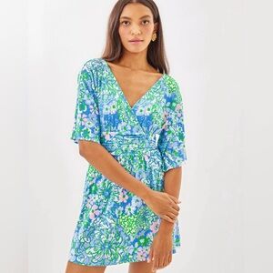 Lilly Pulitzer Blue and Green Floral Skort Romper